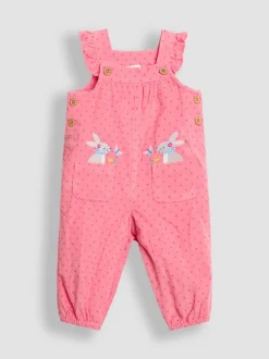 JoJo Maman Bébé Pink Bunny Appliqué Cord Dungarees & Top Set
