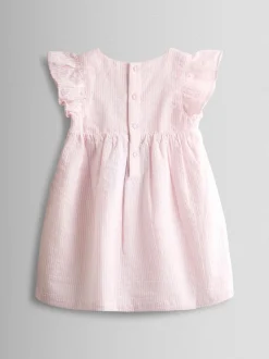 JoJo Maman Bébé Pink Bunny Embroidered Baby Dress, Knicker & Hat Set