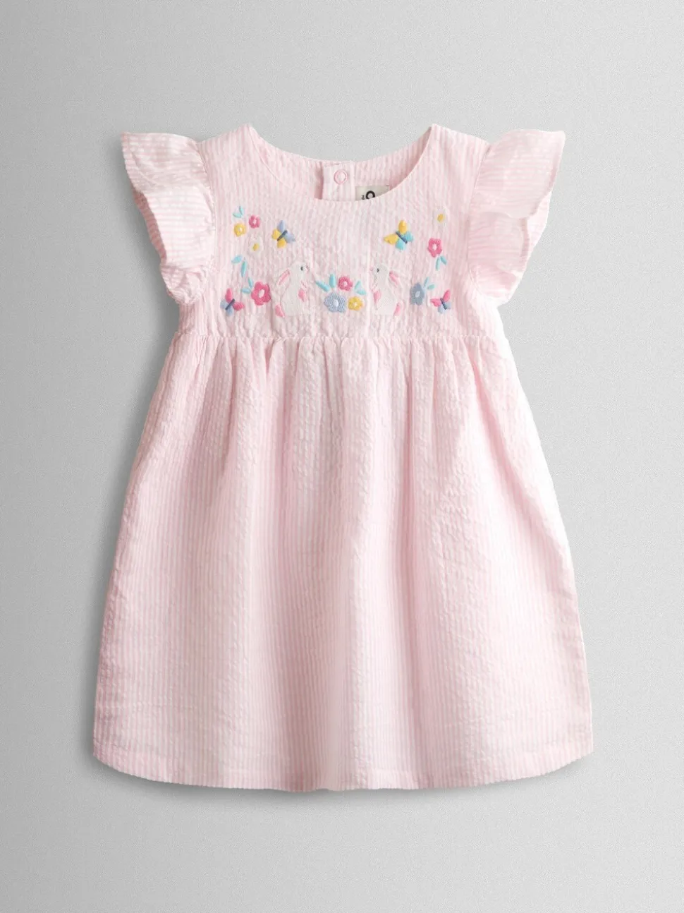 JoJo Maman Bébé Pink Bunny Embroidered Baby Dress, Knicker & Hat Set