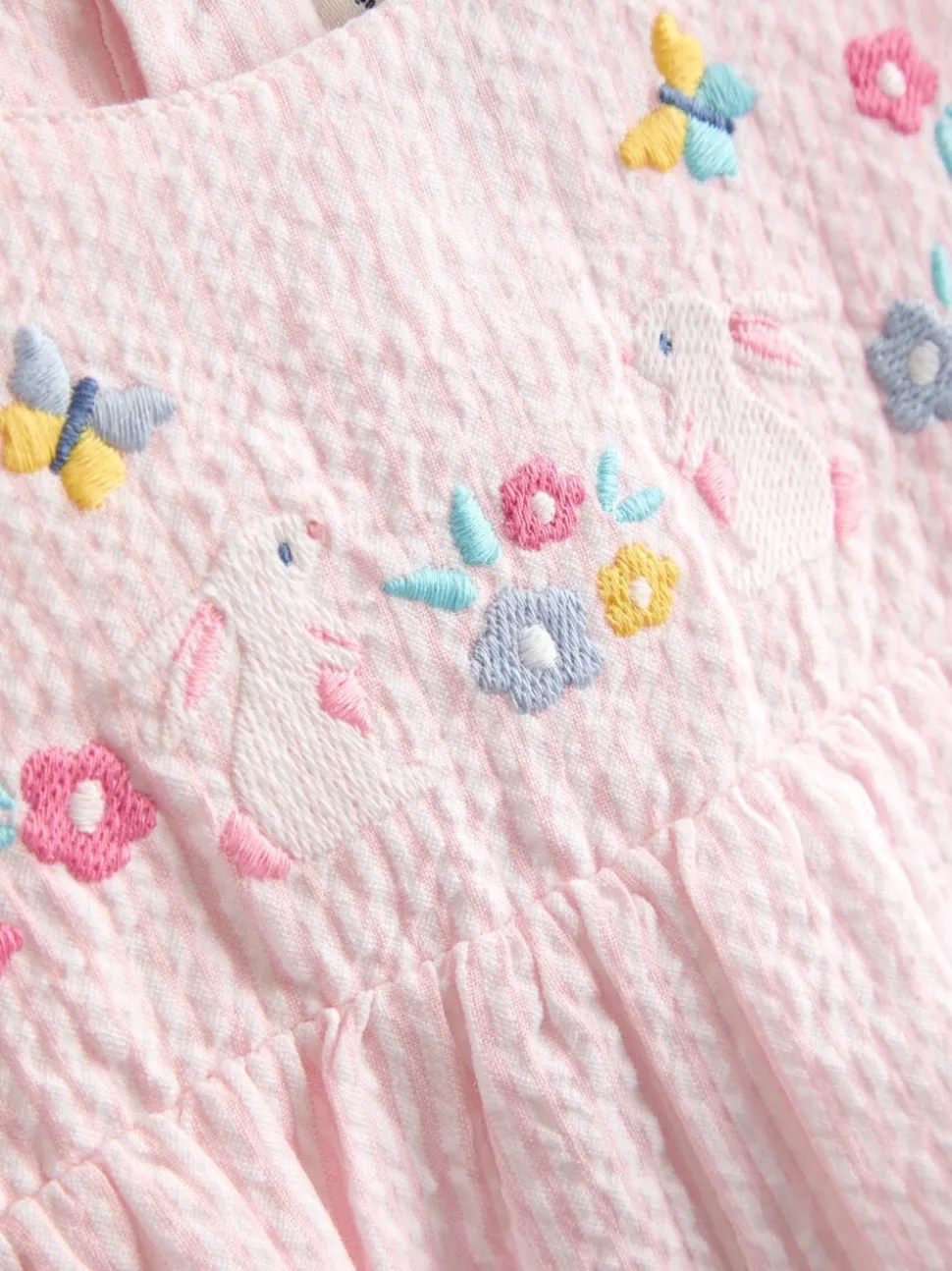 JoJo Maman Bébé Pink Bunny Embroidered Baby Dress, Knicker & Hat Set
