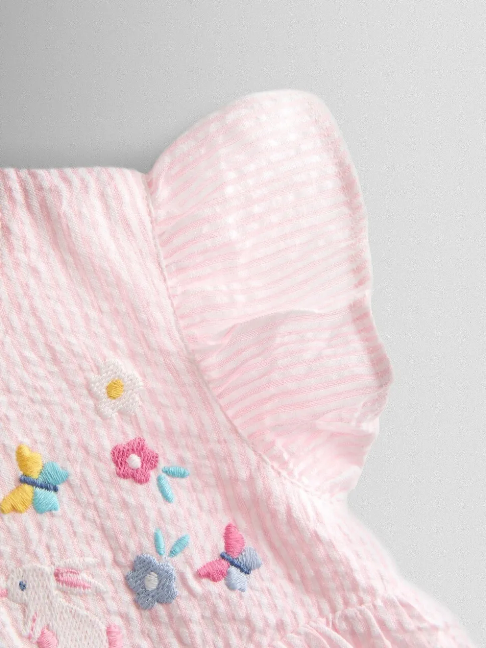 JoJo Maman Bébé Pink Bunny Embroidered Baby Dress, Knicker & Hat Set