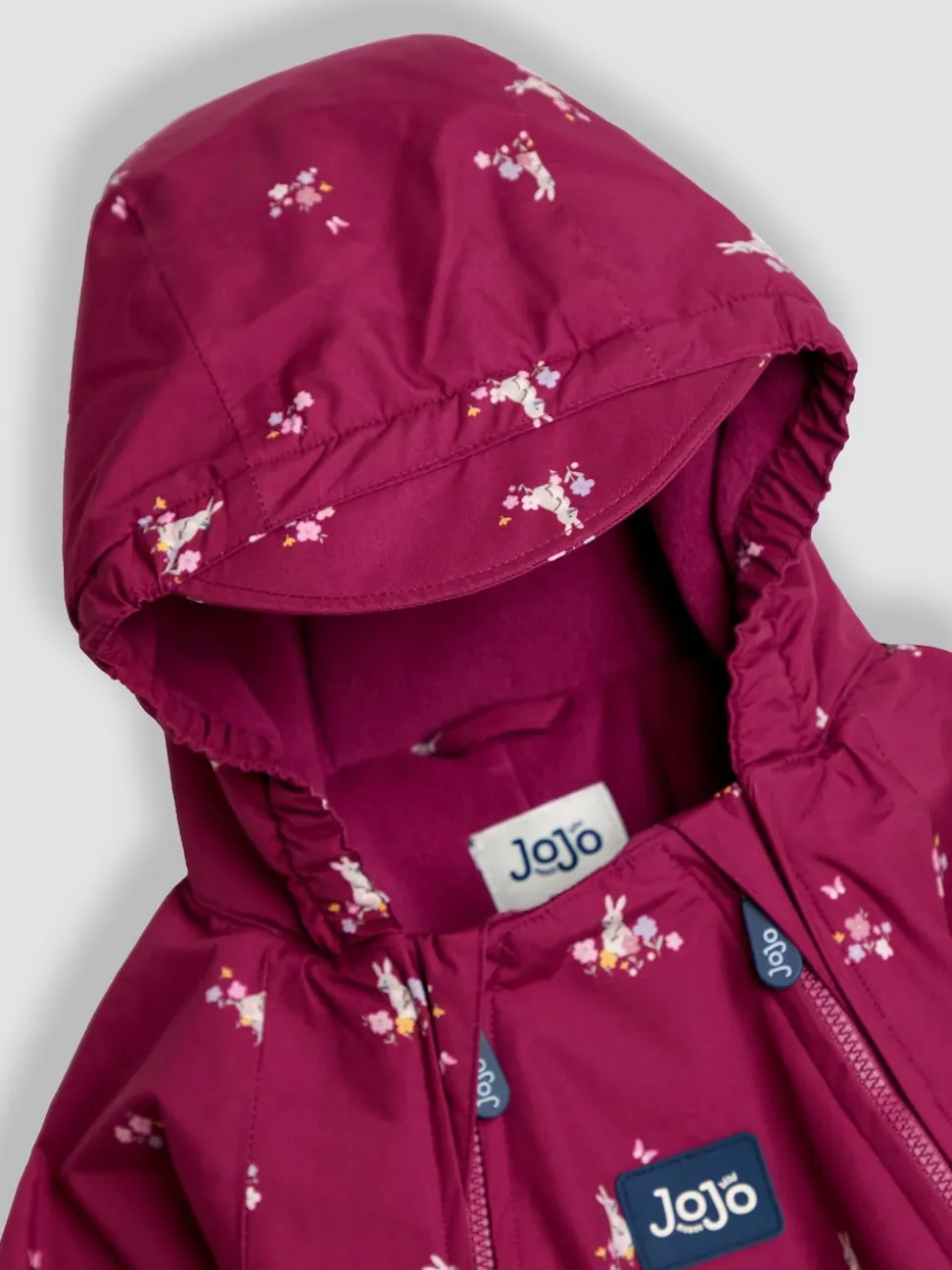JoJo Maman Bébé Pink Bunny Floral Fleece-lined Waterproof Puddle Suit