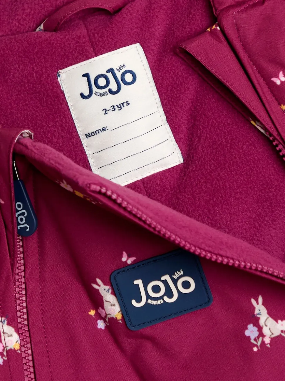 JoJo Maman Bébé Pink Bunny Floral Fleece-lined Waterproof Puddle Suit
