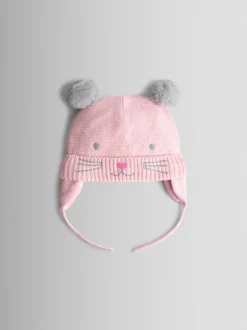 JoJo Maman Bébé Pink Cat Pom Pom Hat