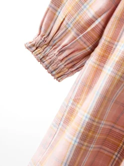 JoJo Maman Bébé Pink Check Frill Sleeve Embroidered Dress