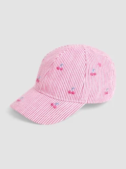 JoJo Maman Bébé Pink Cherry Embroidered Cap