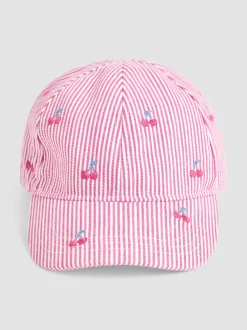JoJo Maman Bébé Pink Cherry Embroidered Cap