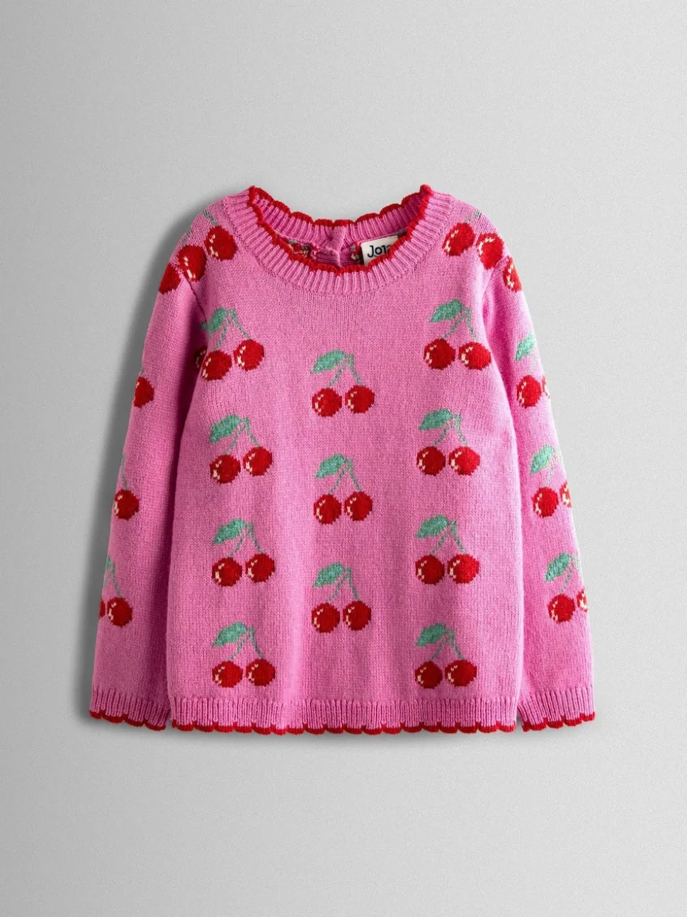 JoJo Maman Bébé Pink Cherry Intarsia Scallop Edge Jumper