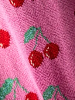 JoJo Maman Bébé Pink Cherry Intarsia Scallop Edge Jumper