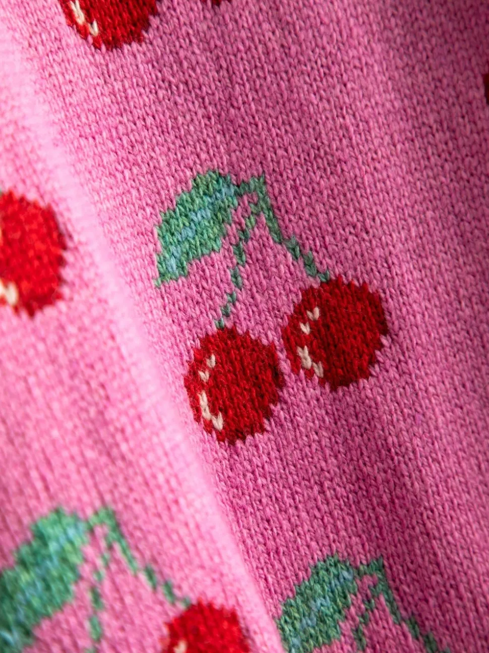 JoJo Maman Bébé Pink Cherry Intarsia Scallop Edge Jumper