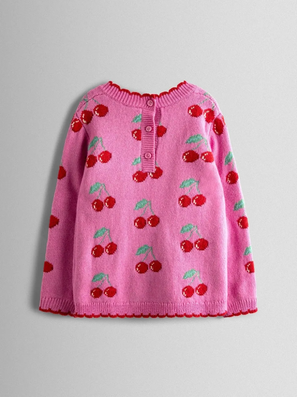 JoJo Maman Bébé Pink Cherry Intarsia Scallop Edge Jumper