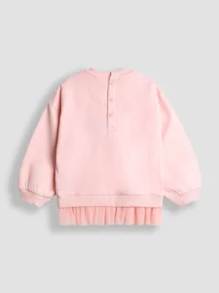 JoJo Maman Bébé Pink Christmas Characters & Bows Appliqué Tulle Frill Sweatshirt