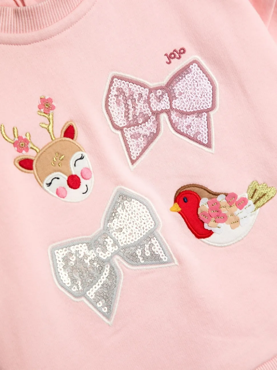JoJo Maman Bébé Pink Christmas Characters & Bows Appliqué Tulle Frill Sweatshirt