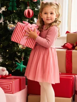 JoJo Maman Bébé Pink Christmas Knitted Combo Dress