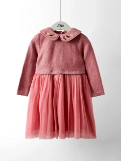 JoJo Maman Bébé Pink Christmas Knitted Combo Dress