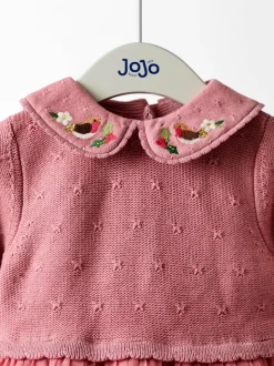 JoJo Maman Bébé Pink Christmas Knitted Combo Dress