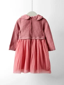 JoJo Maman Bébé Pink Christmas Knitted Combo Dress