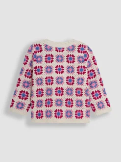 JoJo Maman Bébé Pink Classic Crochet Cardigan