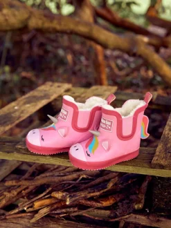 JoJo Maman Bébé Pink Cosy Lined Unicorn Ankle Wellies