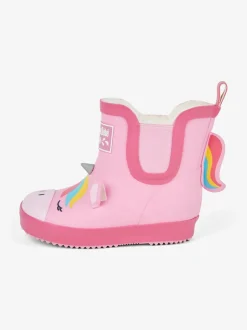 JoJo Maman Bébé Pink Cosy Lined Unicorn Ankle Wellies