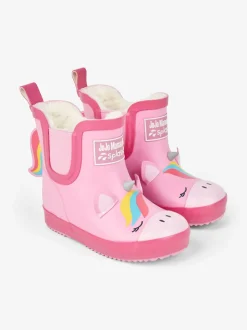 JoJo Maman Bébé Pink Cosy Lined Unicorn Ankle Wellies