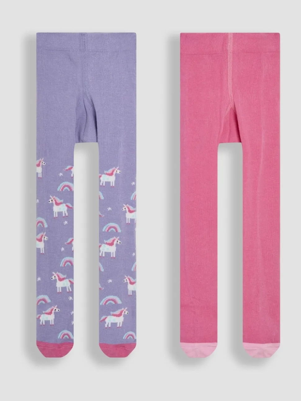 JoJo Maman Bébé Pink Cotton Rich Unicorn Tights 2 Pack