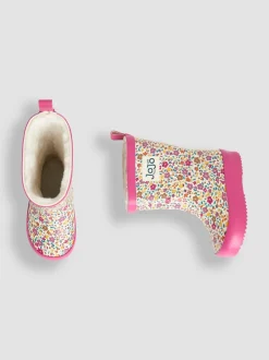 JoJo Maman Bébé Pink Ditsy Floral Cosy Lined Boots