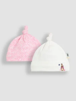 JoJo Maman Bébé Pink Ditsy Floral Flopsy 2- Pack Baby Hats