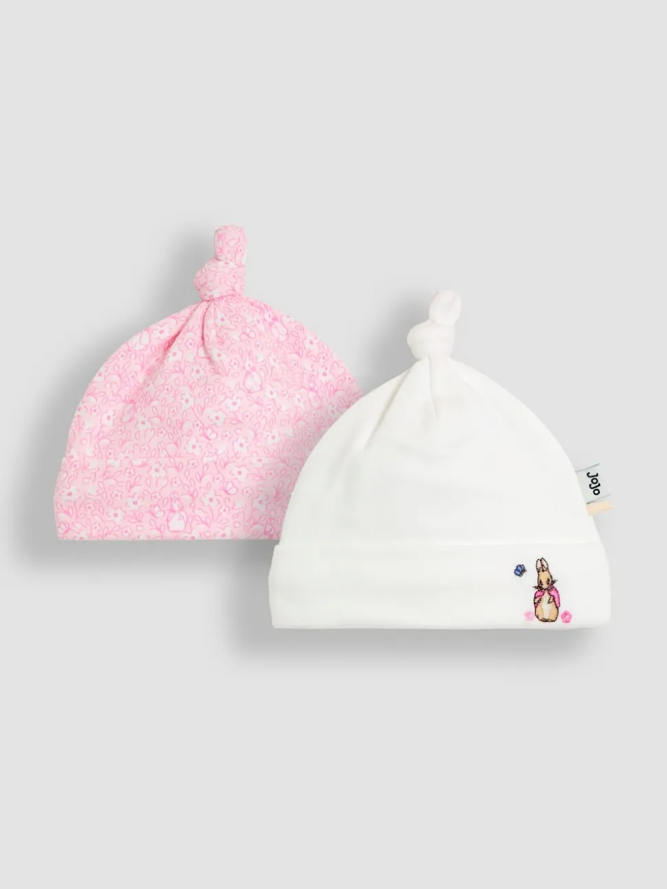JoJo Maman Bébé Pink Ditsy Floral Flopsy 2- Pack Baby Hats