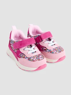 JoJo Maman Bébé Pink Ditsy Riptape Lace-Up Trainers