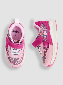 JoJo Maman Bébé Pink Ditsy Riptape Lace-Up Trainers