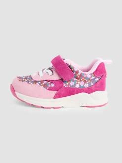 JoJo Maman Bébé Pink Ditsy Riptape Lace-Up Trainers