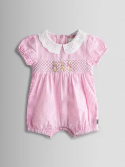 JoJo Maman Bébé Pink Embroidered Stripe Romper