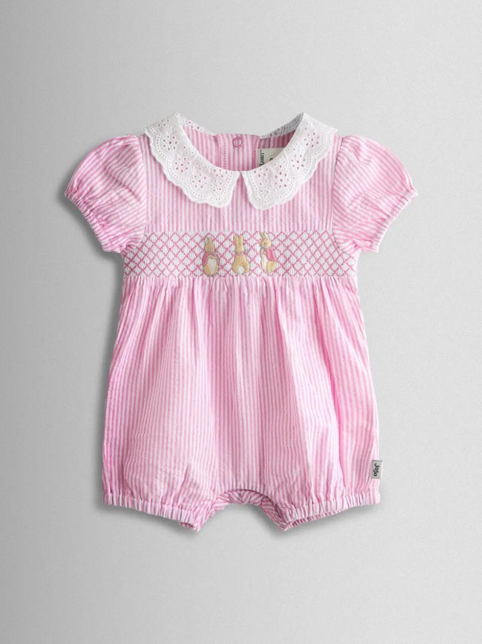JoJo Maman Bébé Pink Embroidered Stripe Romper