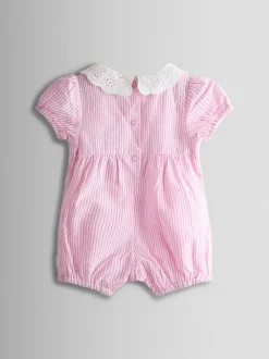 JoJo Maman Bébé Pink Embroidered Stripe Romper