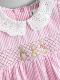 JoJo Maman Bébé Pink Embroidered Stripe Romper