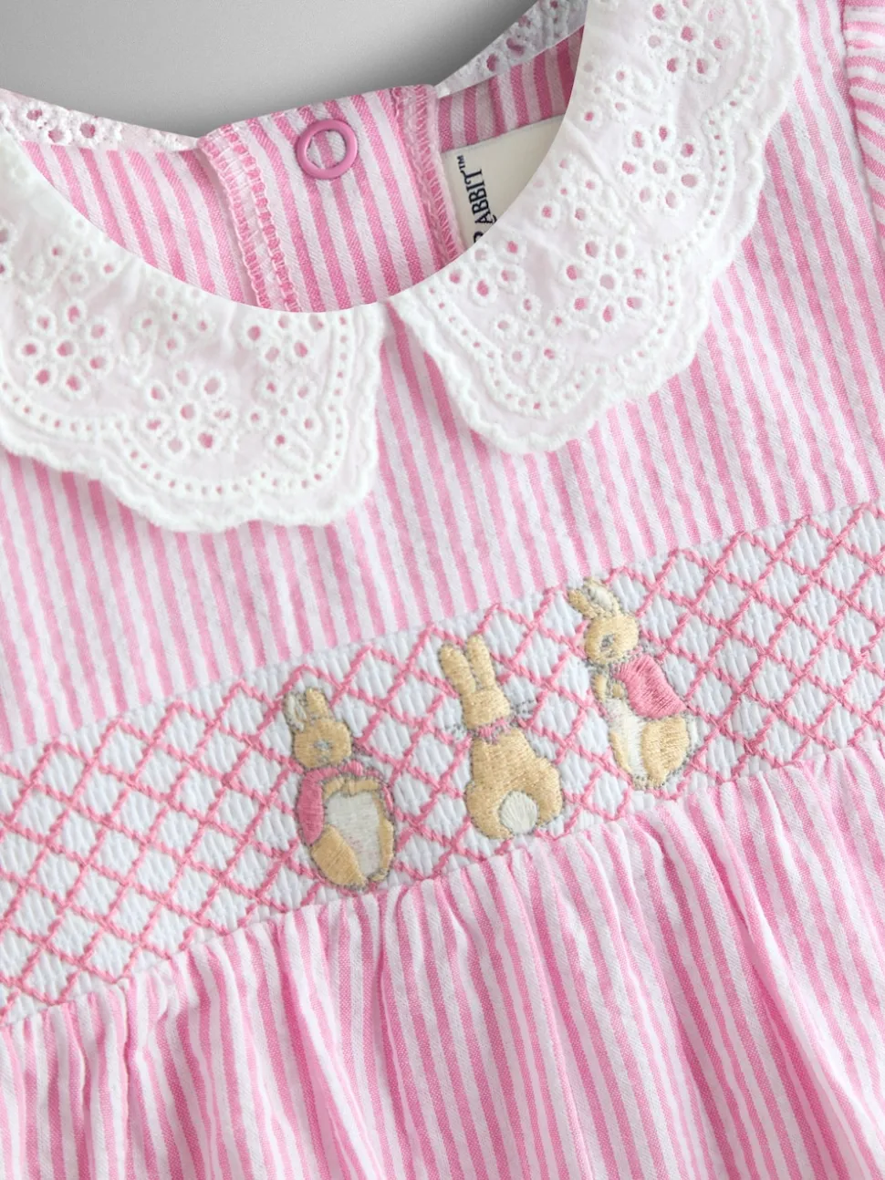 JoJo Maman Bébé Pink Embroidered Stripe Romper