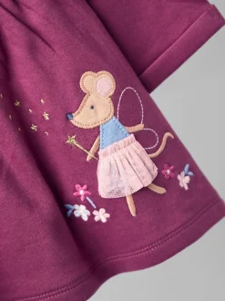 JoJo Maman Bébé Pink Fairy Mouse Appliqué Button Front Dress