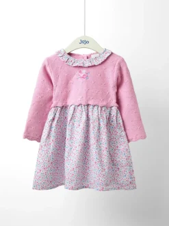 JoJo Maman Bébé Pink Floral Knitted Combo Dress