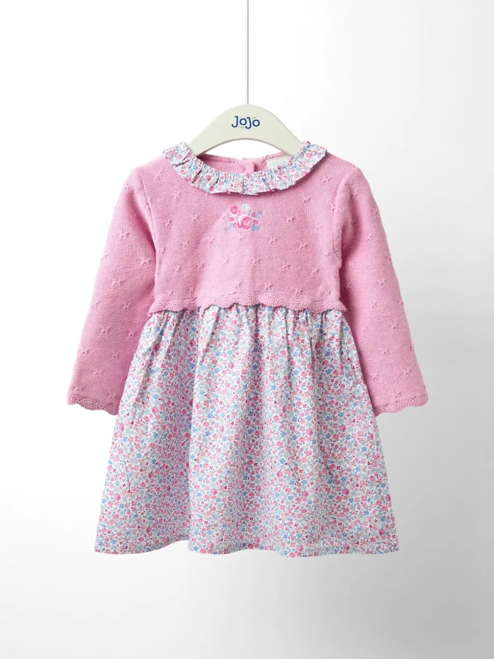 JoJo Maman Bébé Pink Floral Knitted Combo Dress