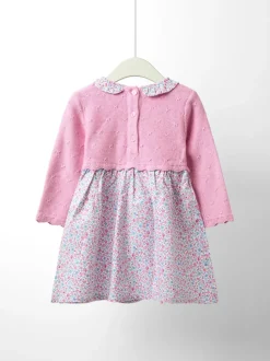 JoJo Maman Bébé Pink Floral Knitted Combo Dress