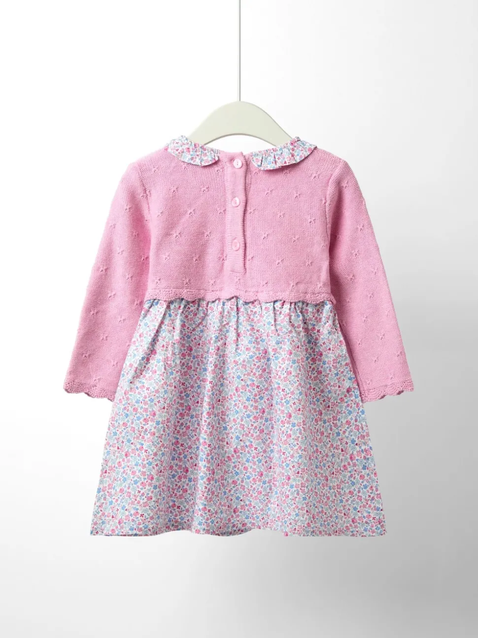 JoJo Maman Bébé Pink Floral Knitted Combo Dress