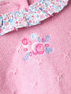 JoJo Maman Bébé Pink Floral Knitted Combo Dress