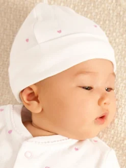 JoJo Maman Bébé Pink Heart Embroidered Cotton Baby Hat