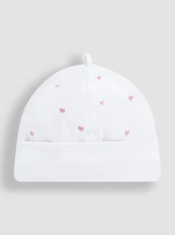 JoJo Maman Bébé Pink Heart Embroidered Cotton Baby Hat