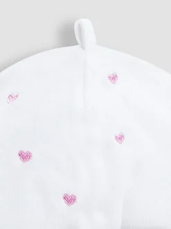 JoJo Maman Bébé Pink Heart Embroidered Cotton Baby Hat