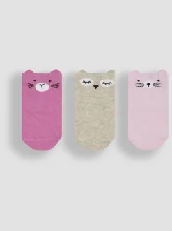 JoJo Maman Bébé Pink 3-Pack Bear Socks