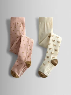 JoJo Maman Bébé Pink 2-Pack Glitter Cotton Rich Tights