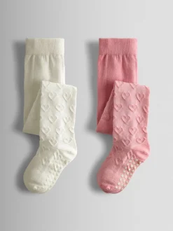 JoJo Maman Bébé Pink 2-Pack Heart Pointelle Tights