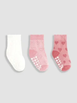 JoJo Maman Bébé Pink 3-Pack Heart Socks